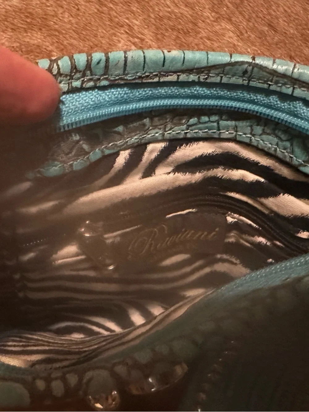 Raviani Turquoise Croc-Embossed Fringe Crossbody with Crystal Accents